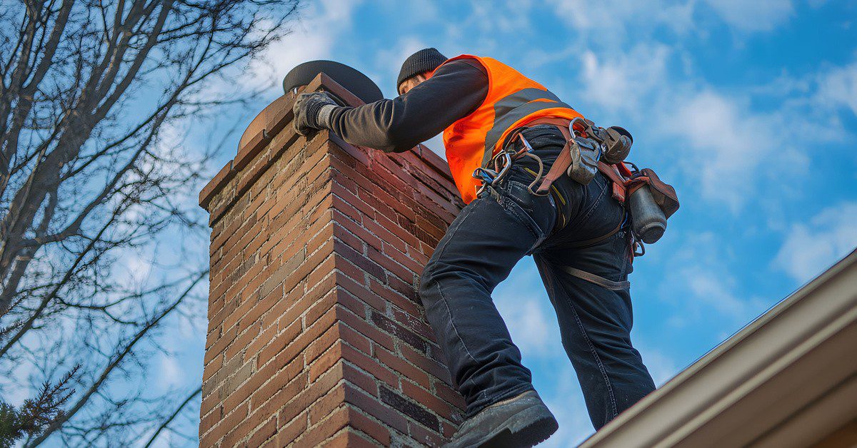 Homeowner checking exterior brick chimney